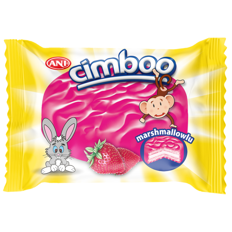 بسكويت ساندوتش بالفراوله وكريمة المارشميلو Cimboo Strawberry sandwich biscuit with marshmallow filling