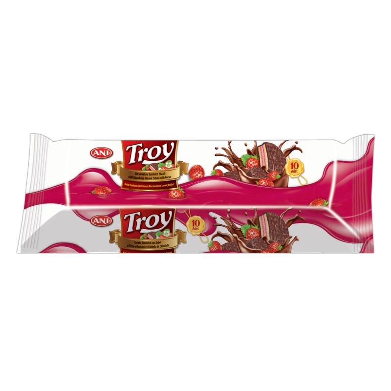 بسكويت ساندويتش بالشوكلاته وحشوة كريمة الفراوله chocolate sandwich biscuit with strawberry cream filling