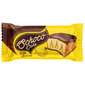 كيك شوكو مغطى بالكاكاو مع حشوة بنكهة الموز Cake topped with cocoa with banana flavored filling