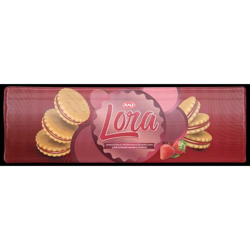 بسكويت لورا فراولة LORA SANDWICH BISCUIT WITH STRAWBERRY CREAM