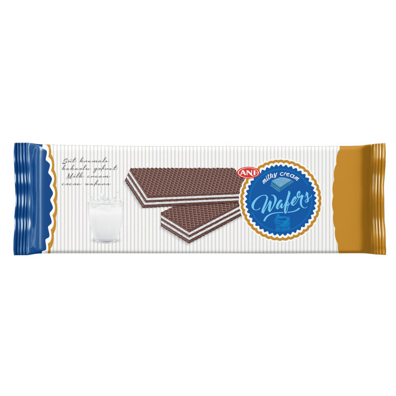 بسكويت ويفر بالشوكولاتة وحشوة الحليب chocolate Wafer biscuit with milk cream filling